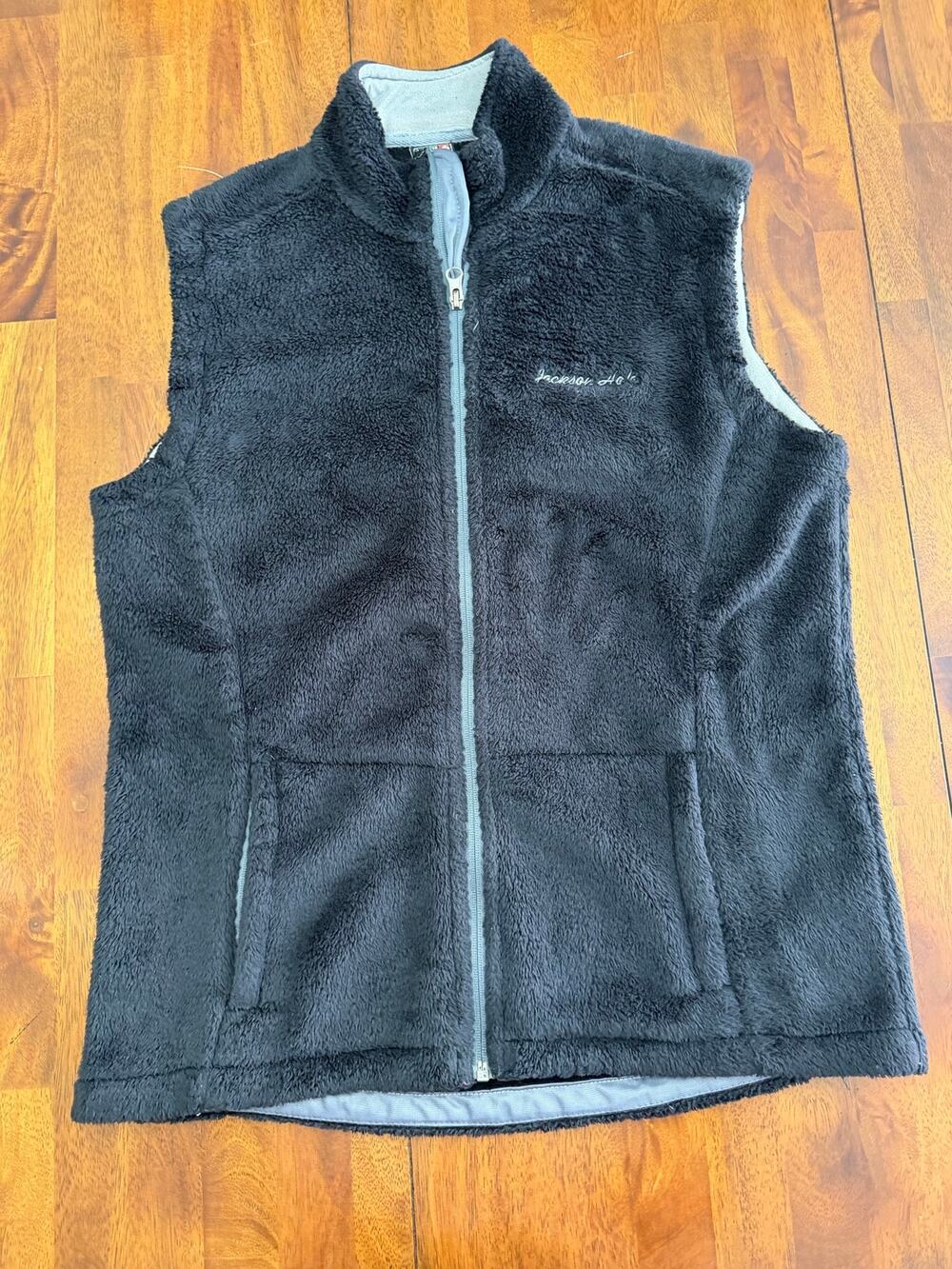 Jackson Hole Wyoming Fleece Vest Black Full Zip Outdoor Trading Co L